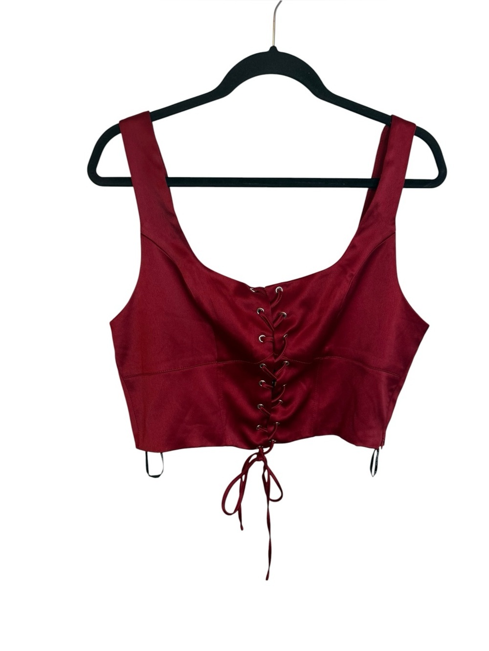 NWT Forever 21 Red Satin Lace Up Crop Top